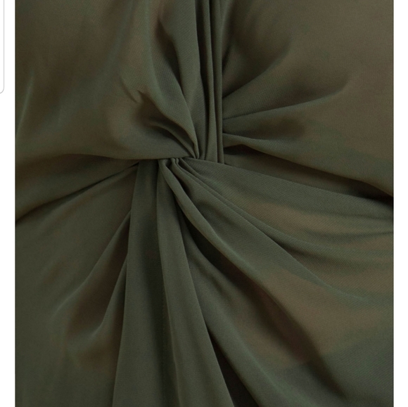 Olive Cold Shoulder Blouse w/ Collar & Twist Knot - Picture 7 of 10